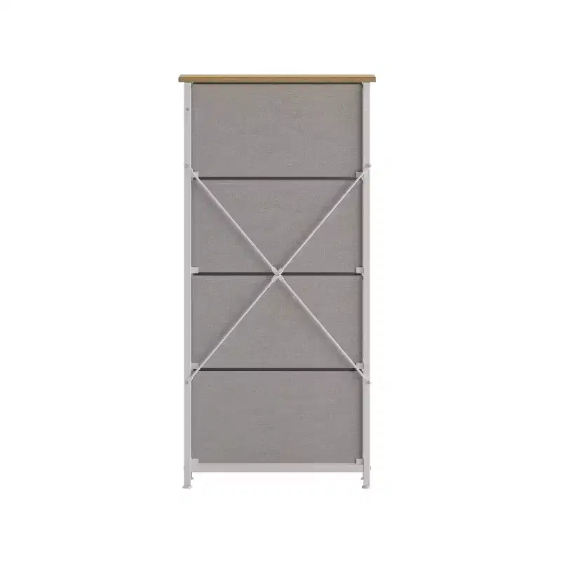 Emma and Oliver 4 Drawer Storage Dresser with Cast Iron Frame, Wood Top and Easy Pull Fabric Drawers with Wooden Handles
