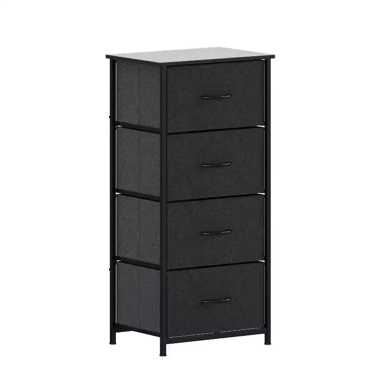 Emma and Oliver 4 Drawer Storage Dresser with Cast Iron Frame, Wood Top and Easy Pull Fabric Drawers with Wooden Handles
