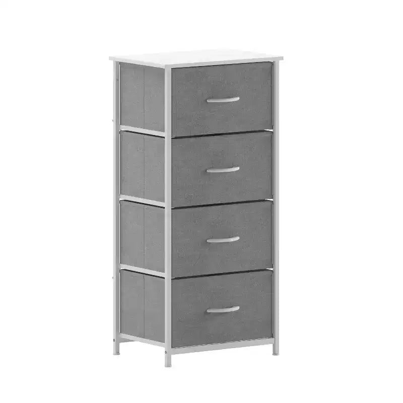 Emma and Oliver 4 Drawer Storage Dresser with Cast Iron Frame, Wood Top and Easy Pull Fabric Drawers with Wooden Handles