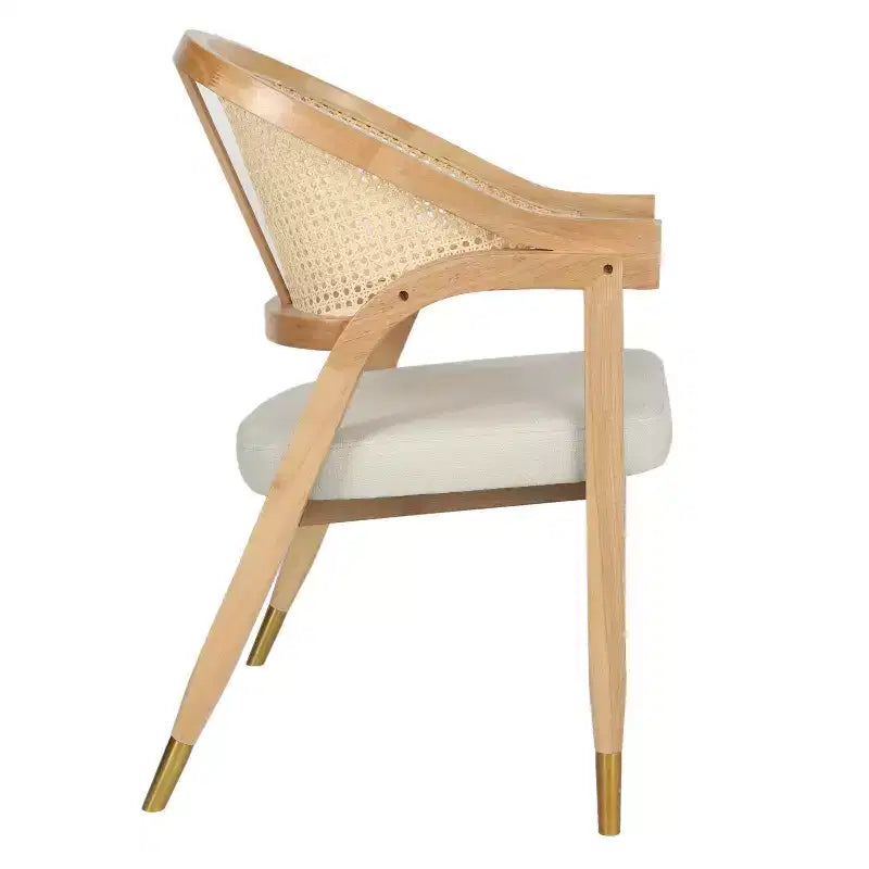 Emma and Oliver Cane Rattan Dining or Accent Chair with Solid Wood Frame, Woven Backrest and Cushioned Seat