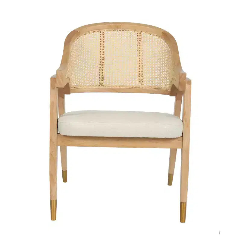 Emma and Oliver Cane Rattan Dining or Accent Chair with Solid Wood Frame, Woven Backrest and Cushioned Seat