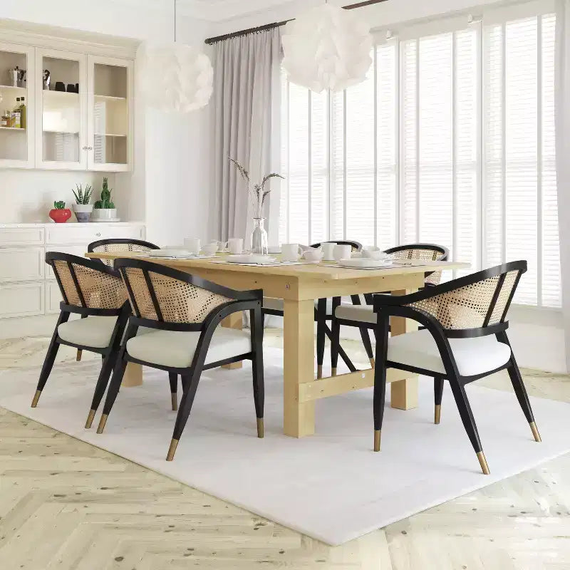 Emma and Oliver Cane Rattan Dining or Accent Chair with Solid Wood Frame, Woven Backrest and Cushioned Seat