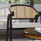 Emma and Oliver Cane Rattan Dining or Accent Chair with Solid Wood Frame, Woven Backrest and Cushioned Seat