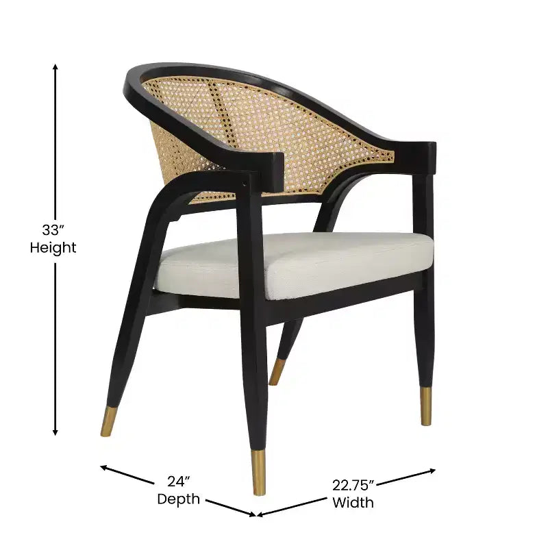 Emma and Oliver Cane Rattan Dining or Accent Chair with Solid Wood Frame, Woven Backrest and Cushioned Seat