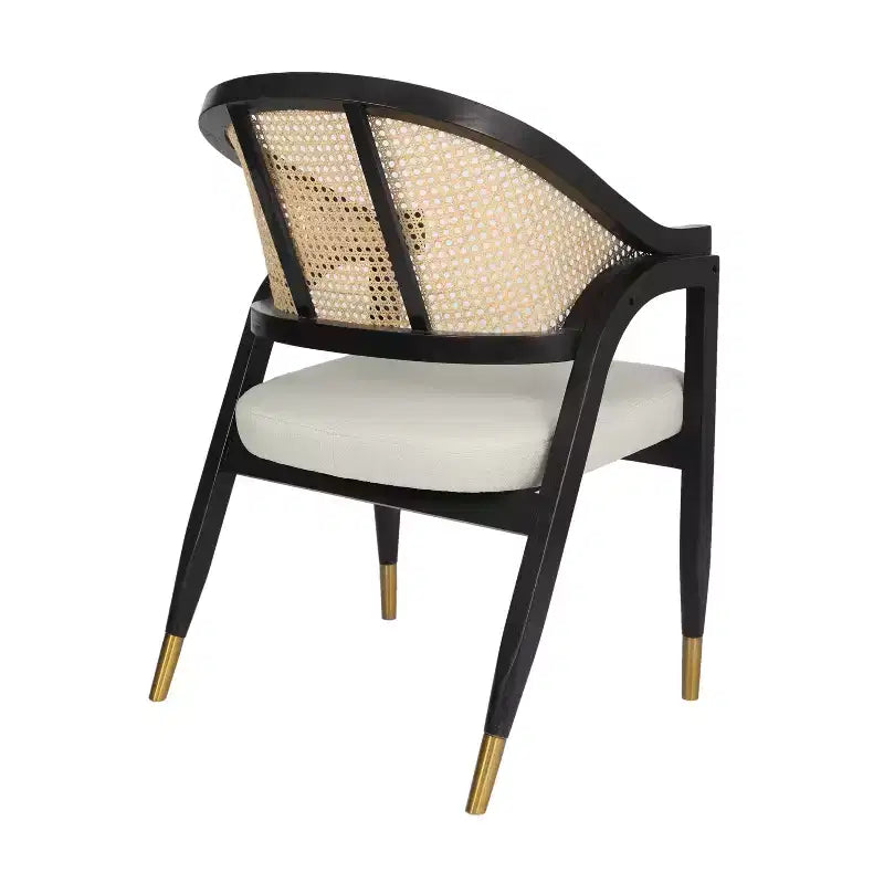 Emma and Oliver Cane Rattan Dining or Accent Chair with Solid Wood Frame, Woven Backrest and Cushioned Seat