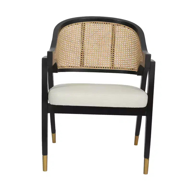 Emma and Oliver Cane Rattan Dining or Accent Chair with Solid Wood Frame, Woven Backrest and Cushioned Seat