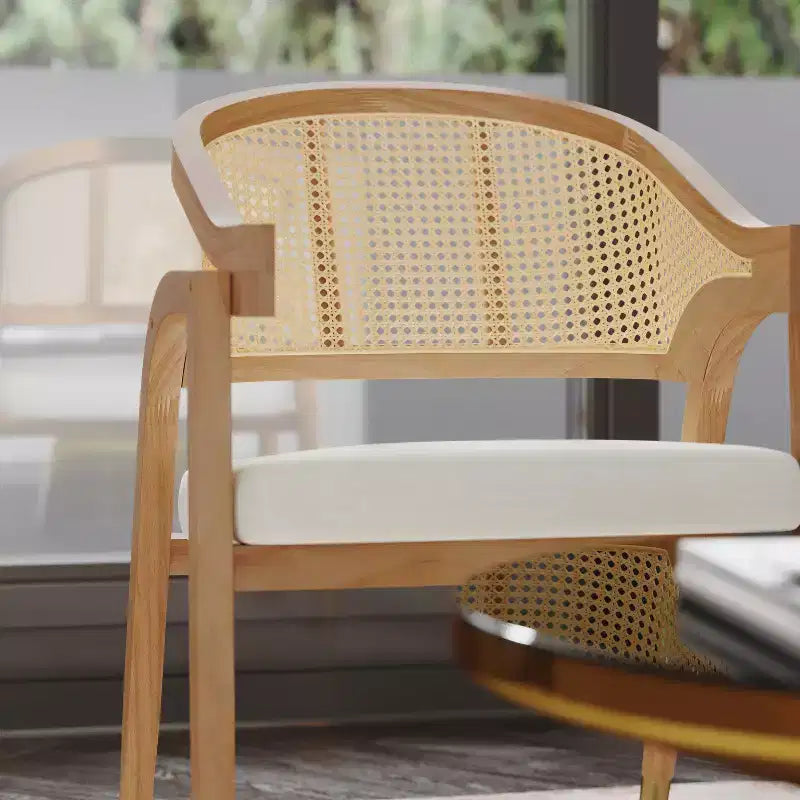 Emma and Oliver Cane Rattan Dining or Accent Chair with Solid Wood Frame, Woven Backrest and Cushioned Seat