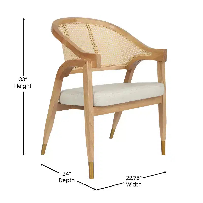 Emma and Oliver Cane Rattan Dining or Accent Chair with Solid Wood Frame, Woven Backrest and Cushioned Seat