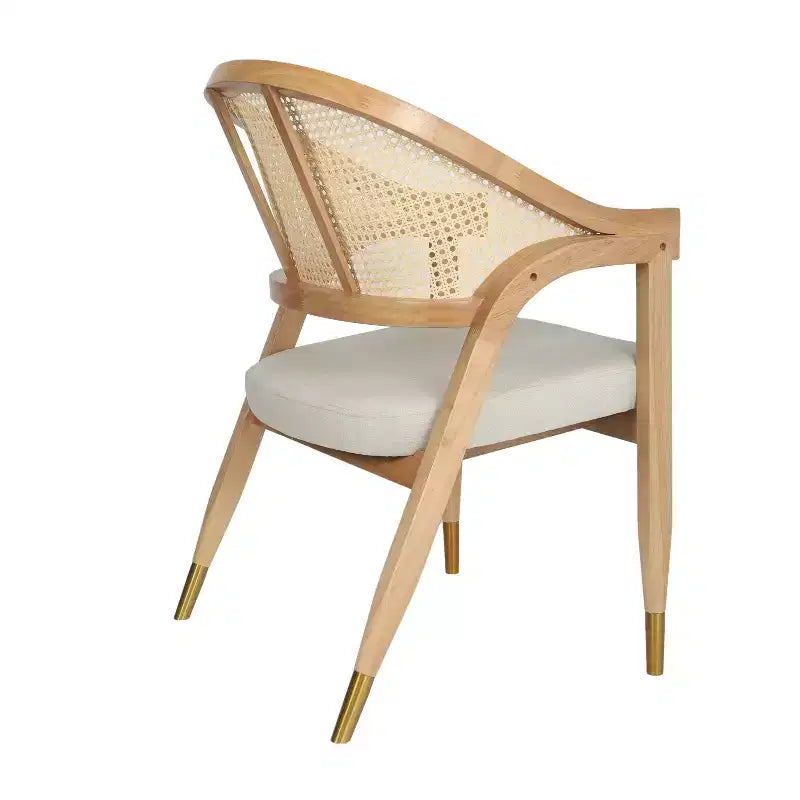 Emma and Oliver Cane Rattan Dining or Accent Chair with Solid Wood Frame, Woven Backrest and Cushioned Seat
