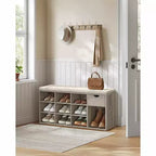 Storage Bench with Cushion, Drawer, and Open Compartments Organize Shoes and Essentials with Ease