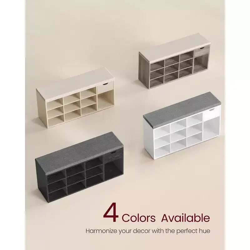 Storage Bench with Cushion, Drawer, and Open Compartments Organize Shoes and Essentials with Ease