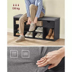 Storage Bench with Cushion, Drawer, and Open Compartments Organize Shoes and Essentials with Ease