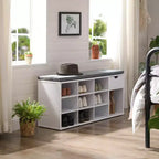 Storage Bench with Cushion, Drawer, and Open Compartments Organize Shoes and Essentials with Ease