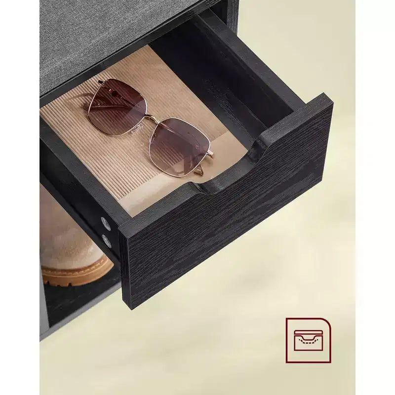 Storage Bench with Cushion, Drawer, and Open Compartments Organize Shoes and Essentials with Ease