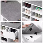 Storage Bench with Cushion, Drawer, and Open Compartments Organize Shoes and Essentials with Ease