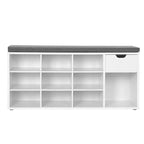 Storage Bench with Cushion, Drawer, and Open Compartments Organize Shoes and Essentials with Ease