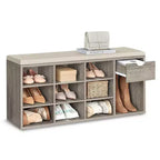 Storage Bench with Cushion, Drawer, and Open Compartments Organize Shoes and Essentials with Ease