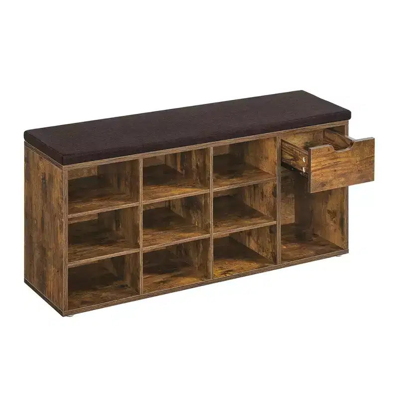 Storage Bench with Cushion, Drawer, and Open Compartments Organize Shoes and Essentials with Ease