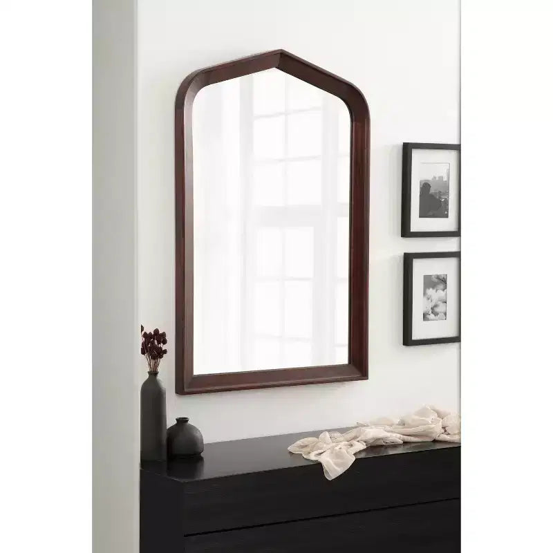 Kate and Laurel Tudor Arch Wall Mirror, 24x36, Walnut Brown