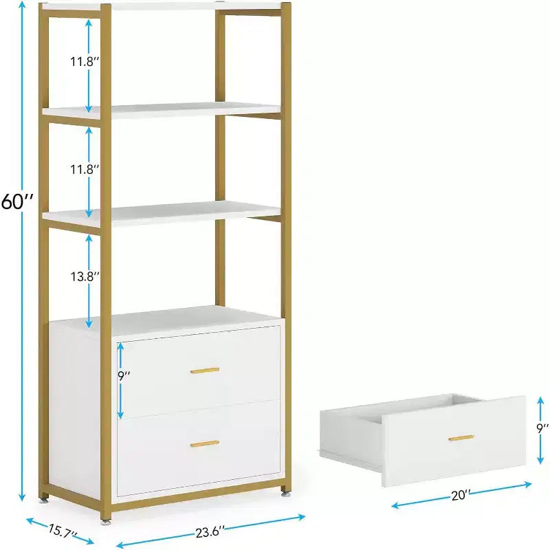Libreria a 4 ripiani Lantine con 2 cassetti