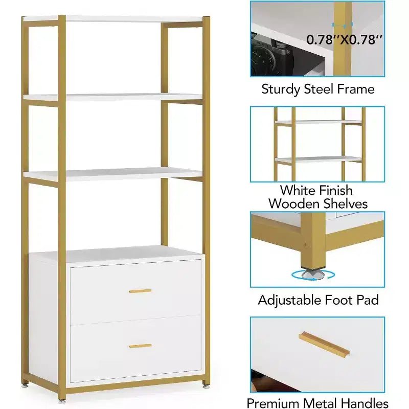 Libreria a 4 ripiani Lantine con 2 cassetti