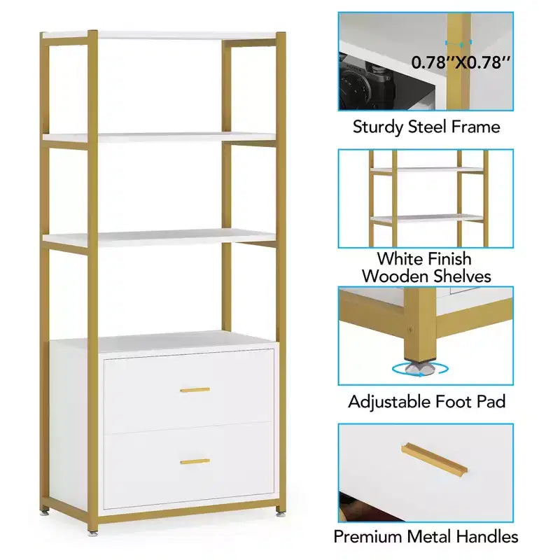 Libreria a 4 ripiani Lantine con 2 cassetti