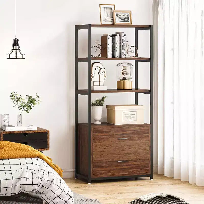 Libreria a 4 ripiani Lantine con 2 cassetti