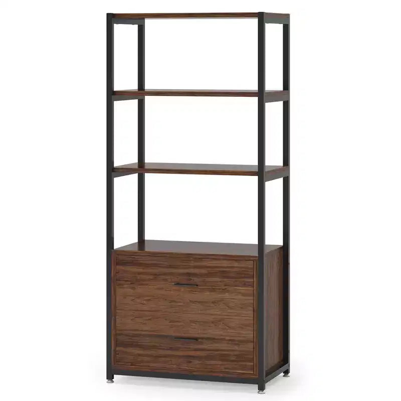 Lantine 4-Tier Bookshelf with 2 Drawers