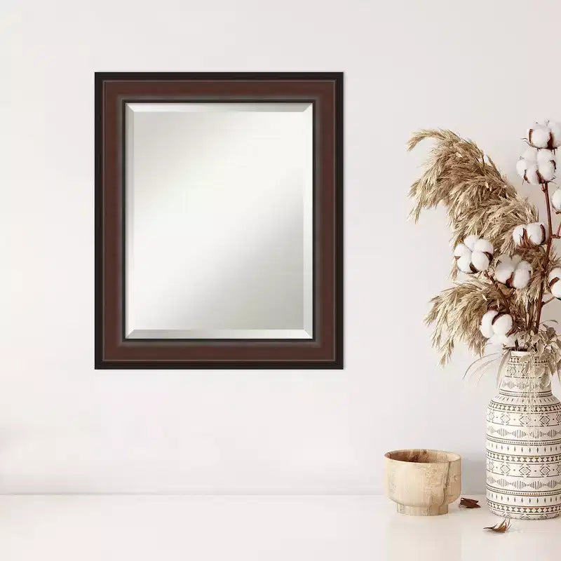 Amanti Art Harvard Walnut Beveled Framed Wall Mirror