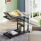 Tribesigns Height Adjustable End Table, C-Type Side Table with Wheels