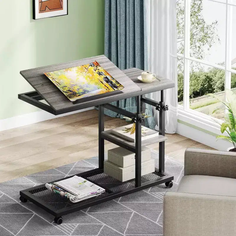 Tribesigns Height Adjustable End Table, C-Type Side Table with Wheels