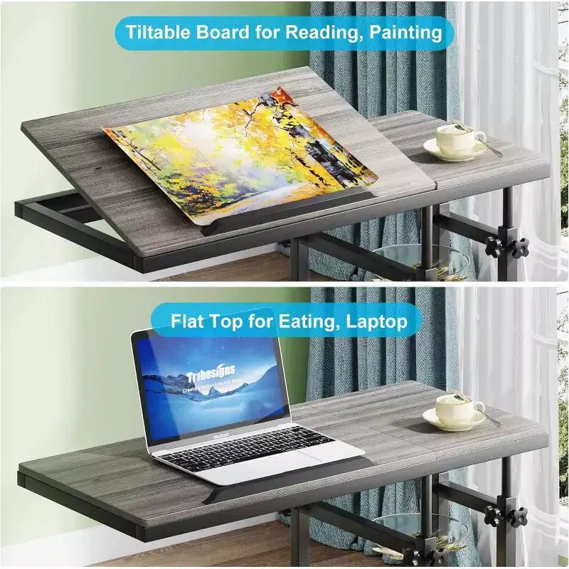 Tribesigns Height Adjustable End Table, C-Type Side Table with Wheels