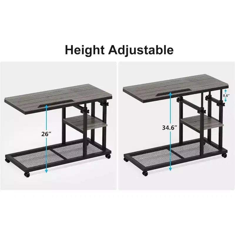 Tribesigns Height Adjustable End Table, C-Type Side Table with Wheels