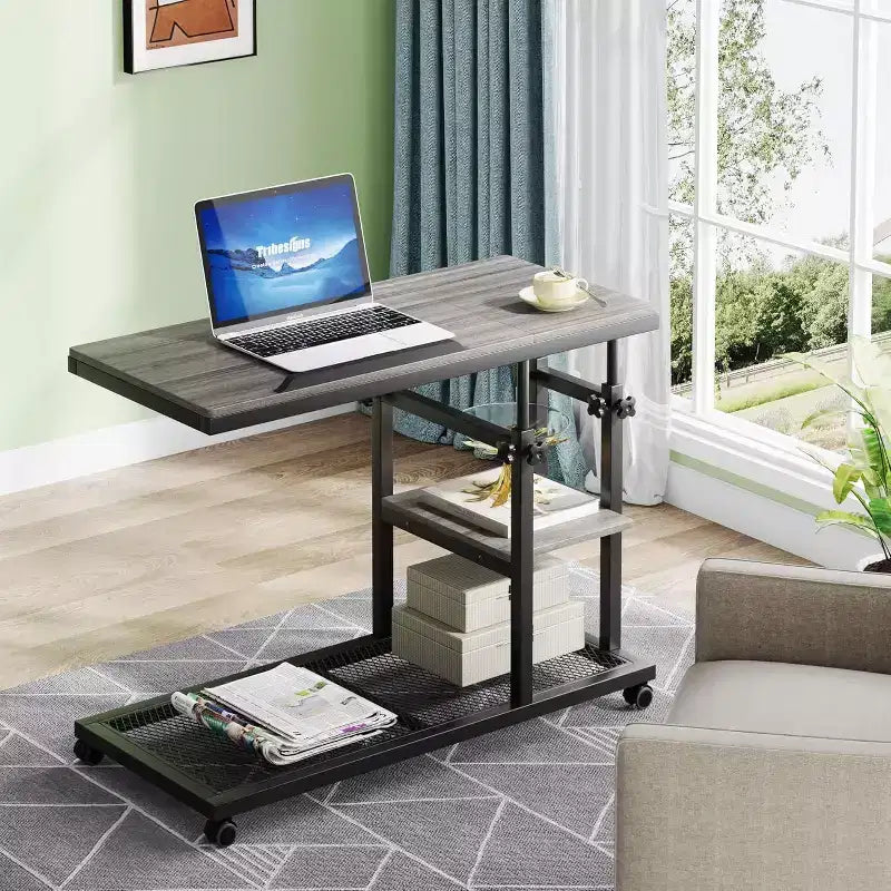 Tribesigns Height Adjustable End Table, C-Type Side Table with Wheels