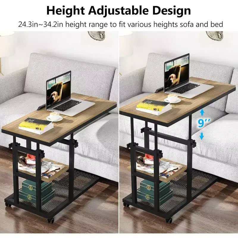 Tribesigns Height Adjustable End Table, C-Type Side Table with Wheels