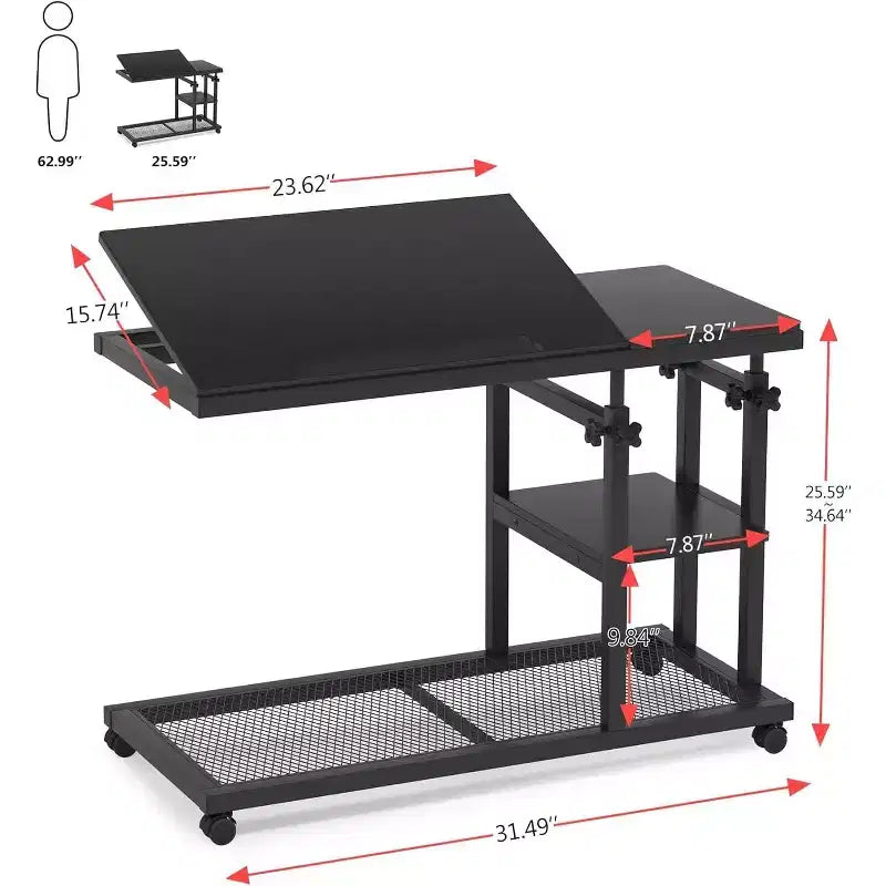 Tribesigns Height Adjustable End Table, C-Type Side Table with Wheels