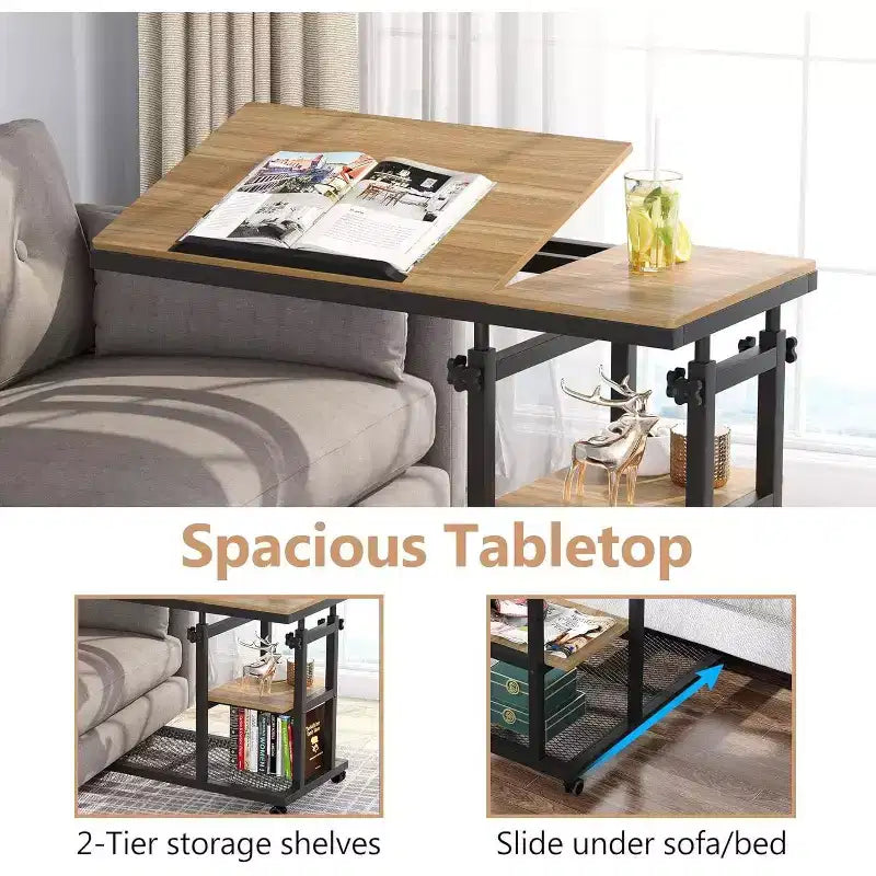 Tribesigns Height Adjustable End Table, C-Type Side Table with Wheels