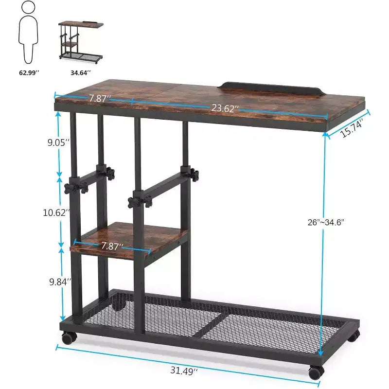 Tribesigns Height Adjustable End Table, C-Type Side Table with Wheels