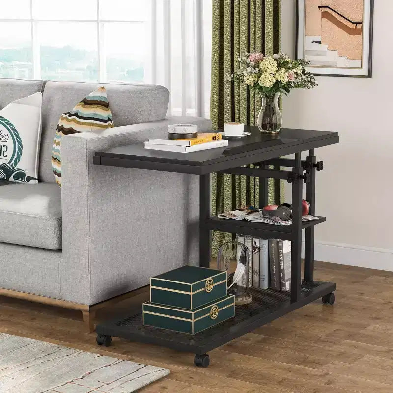 Tribesigns Height Adjustable End Table, C-Type Side Table with Wheels