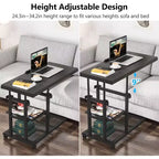 Tribesigns Height Adjustable End Table, C-Type Side Table with Wheels