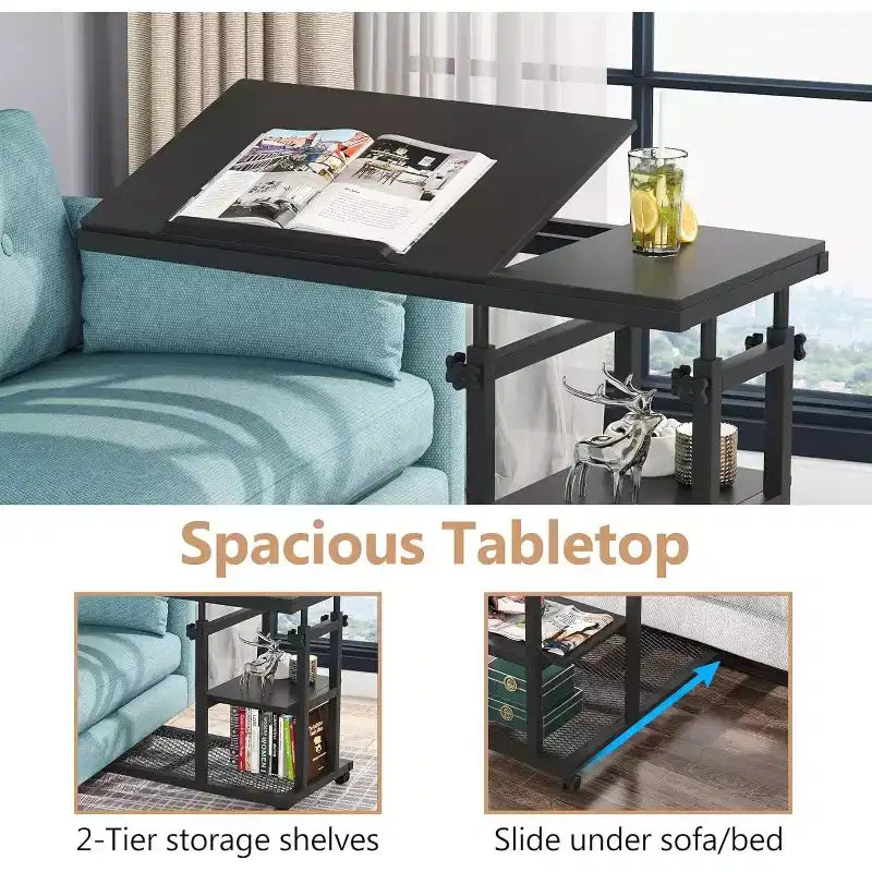 Tribesigns Height Adjustable End Table, C-Type Side Table with Wheels