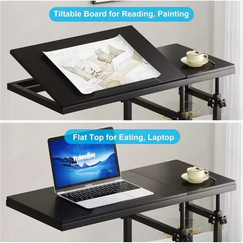 Tribesigns Height Adjustable End Table, C-Type Side Table with Wheels