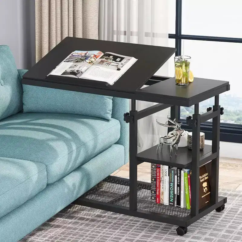 Tribesigns Height Adjustable End Table, C-Type Side Table with Wheels