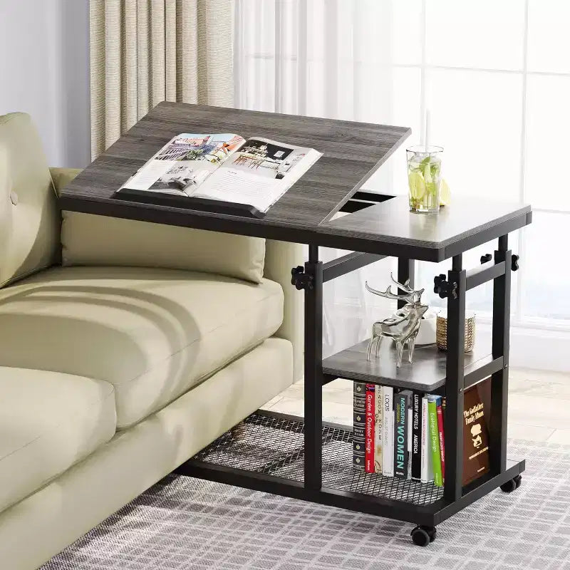 Tribesigns Height Adjustable End Table, C-Type Side Table with Wheels