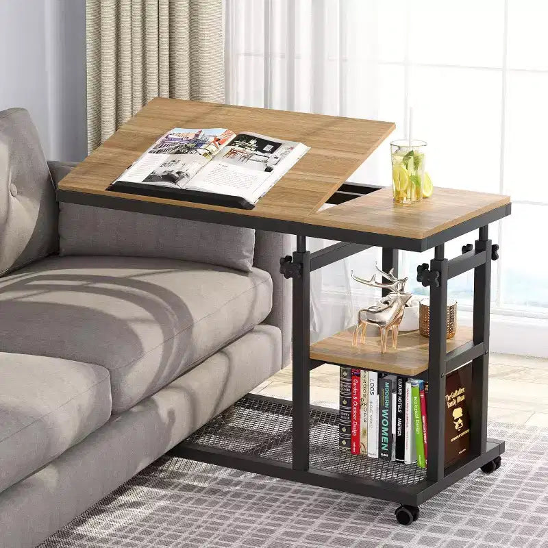 Tribesigns Height Adjustable End Table, C-Type Side Table with Wheels