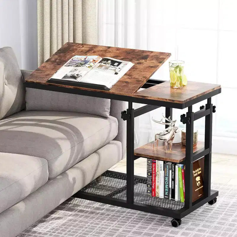 Tribesigns Height Adjustable End Table, C-Type Side Table with Wheels