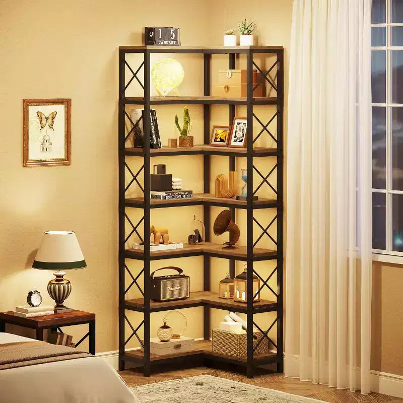 Tribesigns 7-Tier L-Shaped Bookshelf, Modern Corner Book Display Shelving Unit