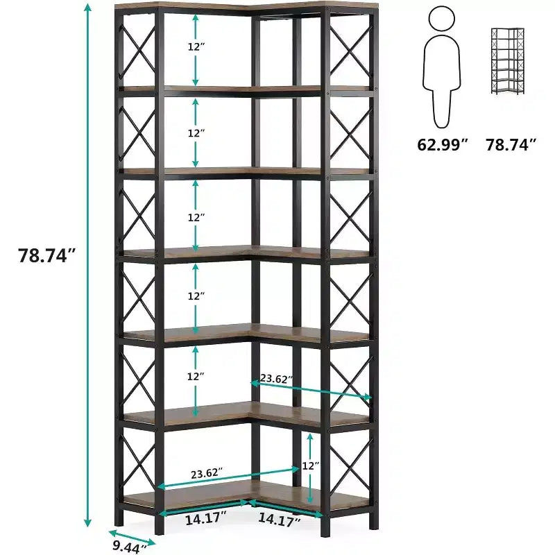 Tribesigns 7-Tier L-Shaped Bookshelf, Modern Corner Book Display Shelving Unit