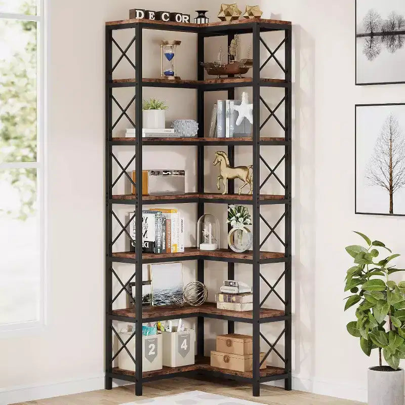 Tribesigns 7-Tier L-Shaped Bookshelf, Modern Corner Book Display Shelving Unit