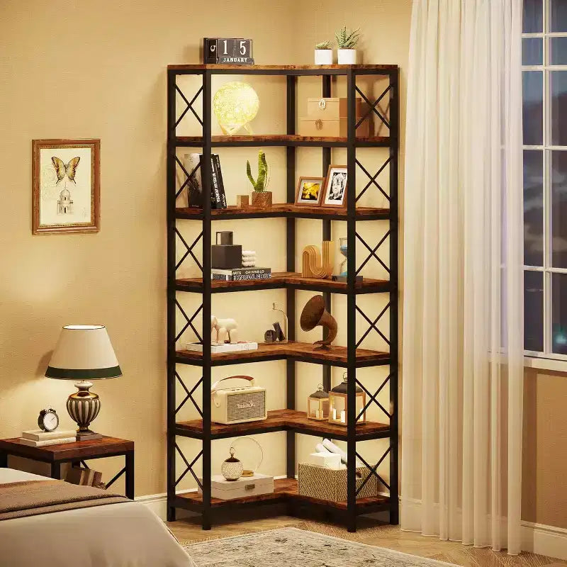 Tribesigns 7-Tier L-Shaped Bookshelf, Modern Corner Book Display Shelving Unit